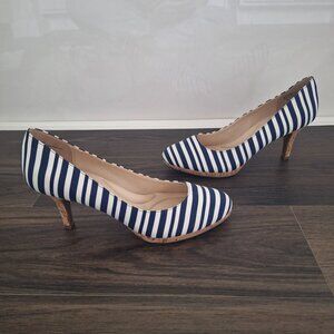 💙 Kelly & Katie Striped Fabric Heels Size 9.5 Comfort Sole Nautical Casual Form